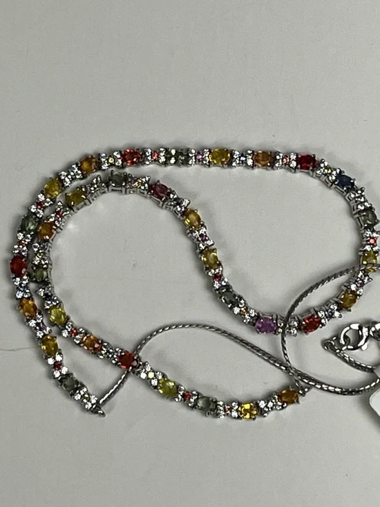 D'Joy 67 Natural Multi Sapphire 10 ctw Tennis Necklace 925 Silver 18” NWT in box - Picture 5 of 14